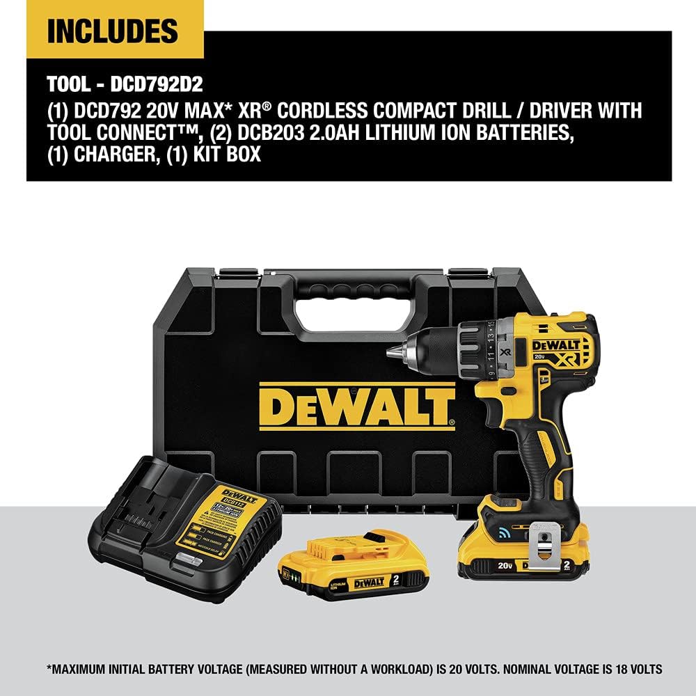 DEWALT 20V MAX XR Brushless Drill/Driver Kit with Tool Connect Bluetooth, Cordless (DCD792D2) Drill/Driver Kit Only
