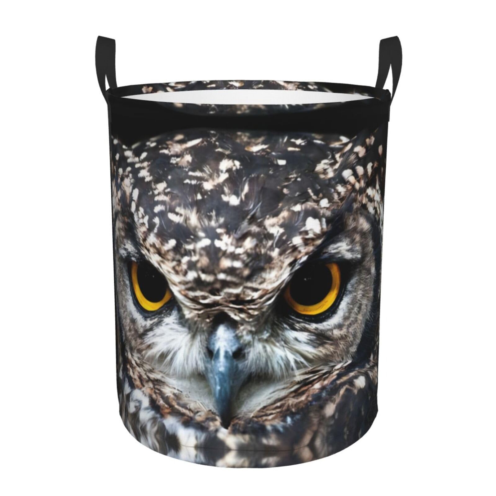 M Circular Hamper Yellow eyed owl Print for Dirty Clothes