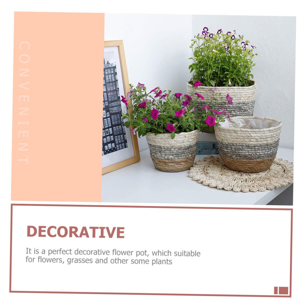 BESPORTBLE Lot De 2 Paniers en Rotin pour Plantes Paniers À Fleurs Tissés Paniers en Paille Jonc De Mer Faciles À Nettoyer pour La Décoration De Jardin