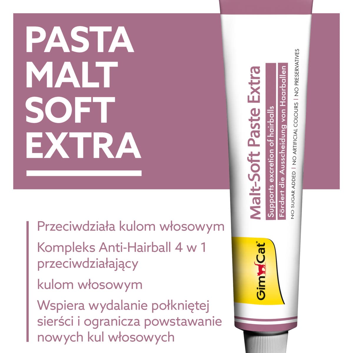 GimCat Pasta Malt-Soft Extra - Przekąska dla kotów Anti-Hairball wspomaga wydalanie kul włosowych - 1 tubka (1 x 100 g)
