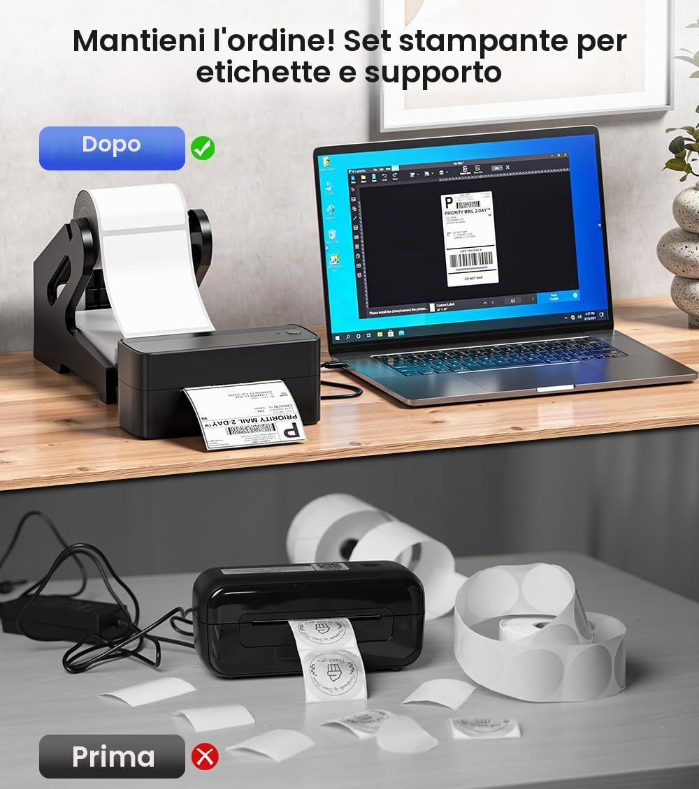 Phomemo Stampante per etichette Bluetooth con porta etichette, stampante termica DHL 4x6, etichettatrice Bluetooth Label Printer per codice a barre, Amazon, Etsy, Shopify, Royal Mail, DHL, FedEx, ecc