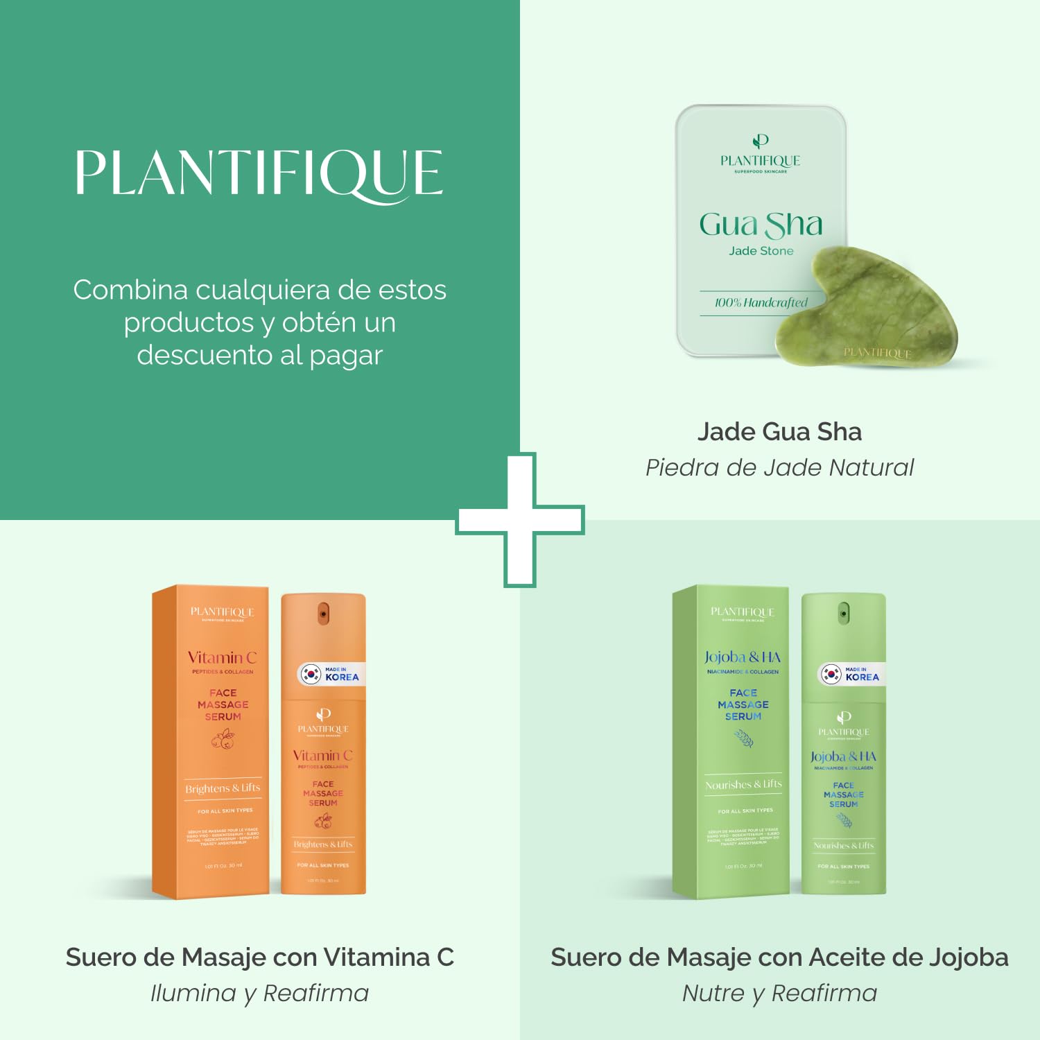 Plantifique Gua Sha Facial de Jade Auténtico - Masajeador Facial para Tonificar y Reafirmar la Piel - Guasha Jade Piedra Natural