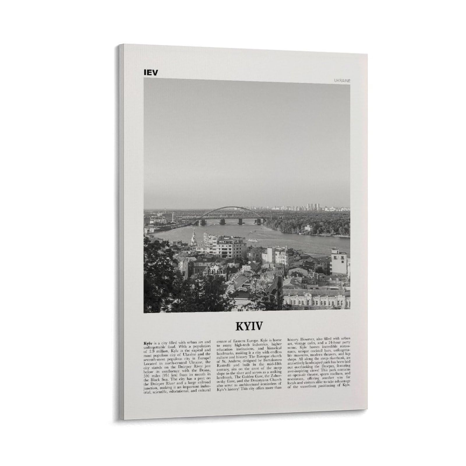 LZTEN Kyiv Print Black And White Bridge, Kyiv Wall Art, Kiev Photo, Wall Decor, Black And White Canvas Wall Art