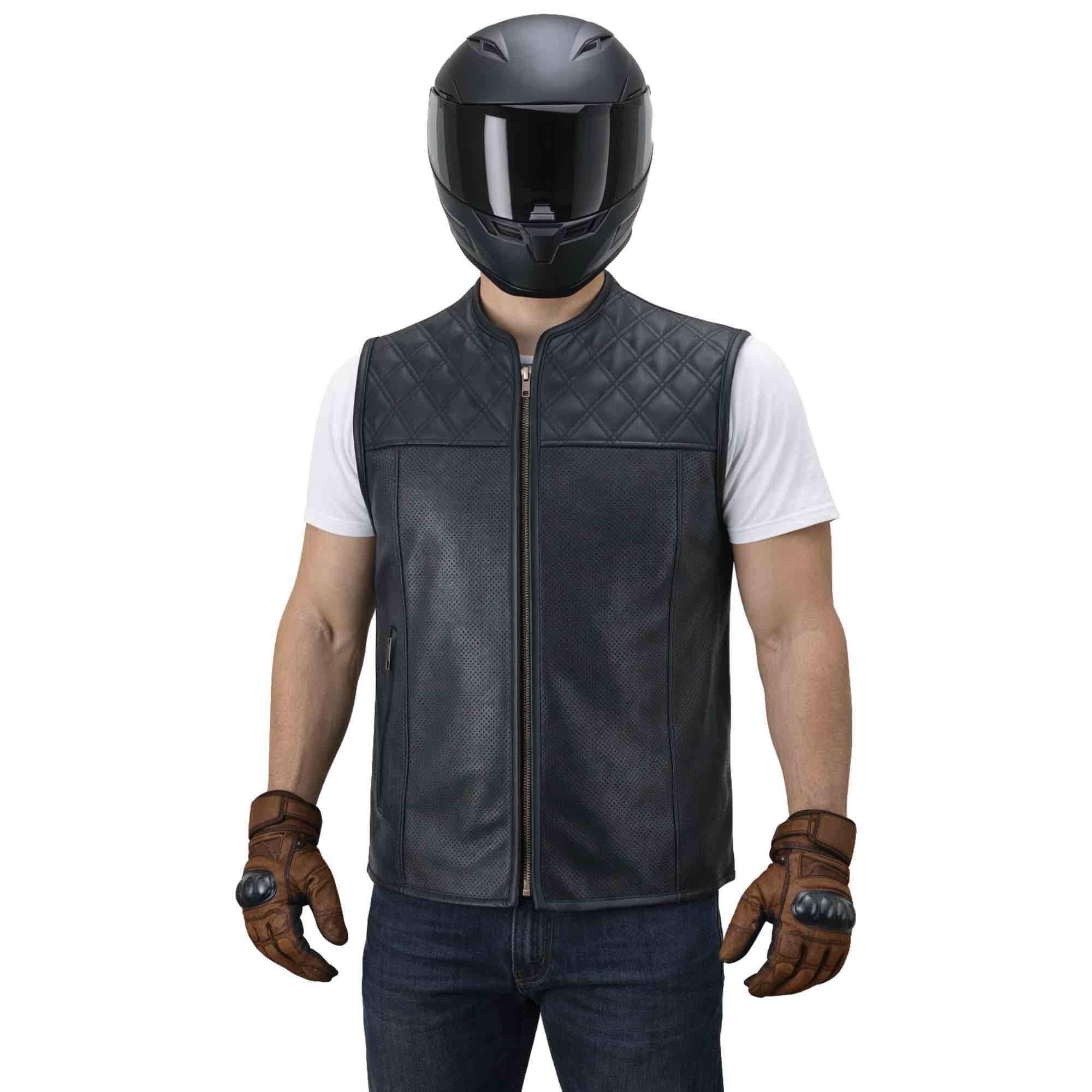 WMW WALI MOTO WEAR Herren Motorrad Lederweste Echtleder – Bikerweste Kutte Schwarz – Clubweste Rocker Style mit Taschen & Reißverschluss