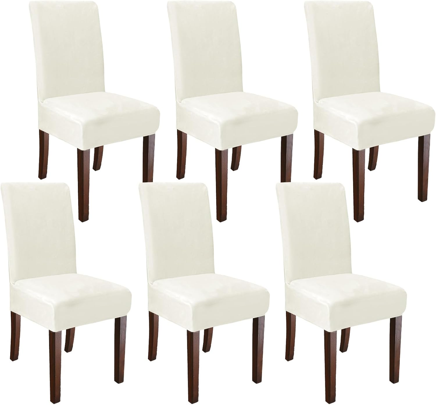 Velvet Dining Room Chair Covers Washable Dining Chairs Covers Stretch Velvet Kitchen Chairs Cover Anti-Dust Removable Parsons Chair Slipcovers for Banquet Home Hotel (Beige, 6PCS)