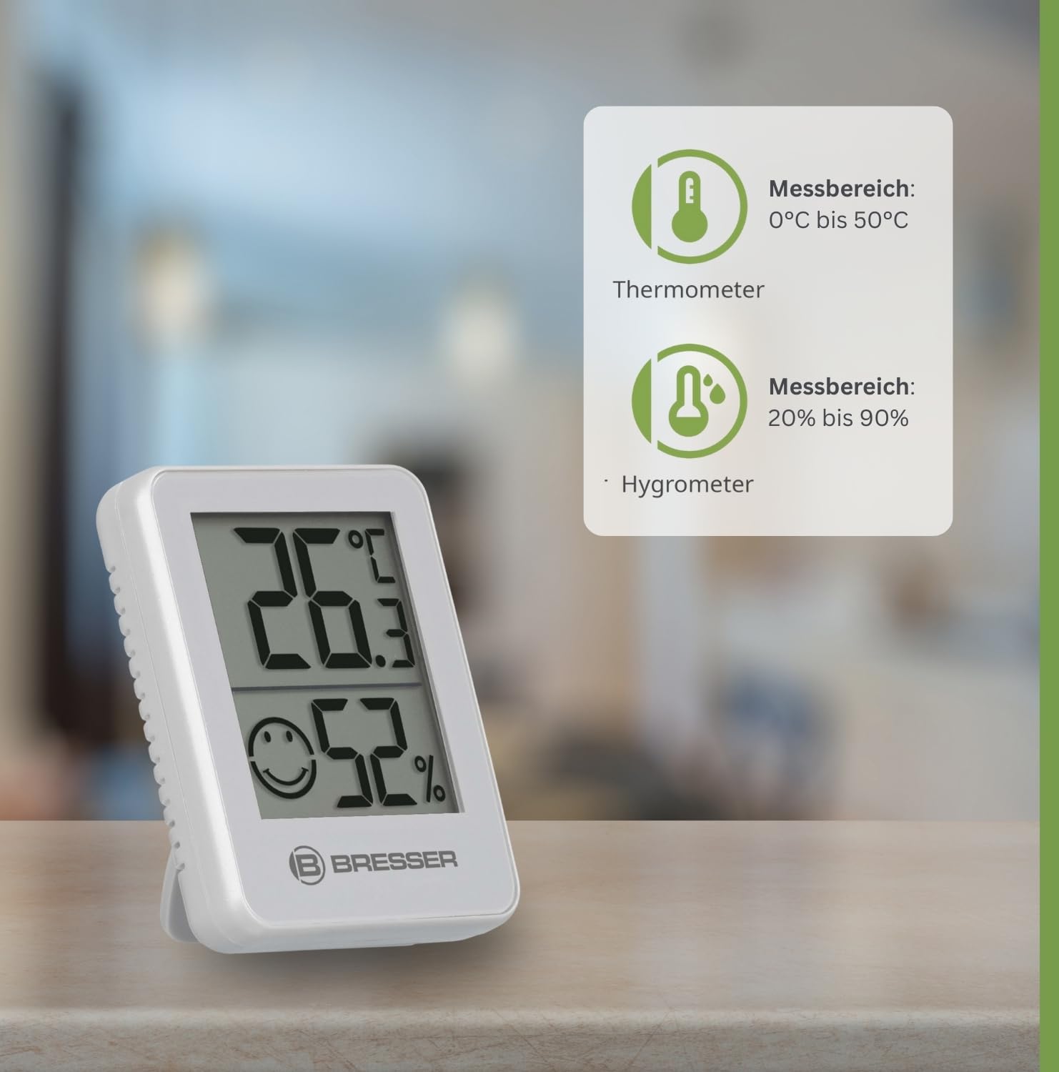 Bresser 6er Set Thermometer Hygrometer - Digitales Raumthermometer für Kontrolle Innenraum Luftfeuchtigkeit, Kühlschrankgeeignet, Wandmontage und Magnet, Schimmelvorbeugung - Indikator Smiley, Weiß
