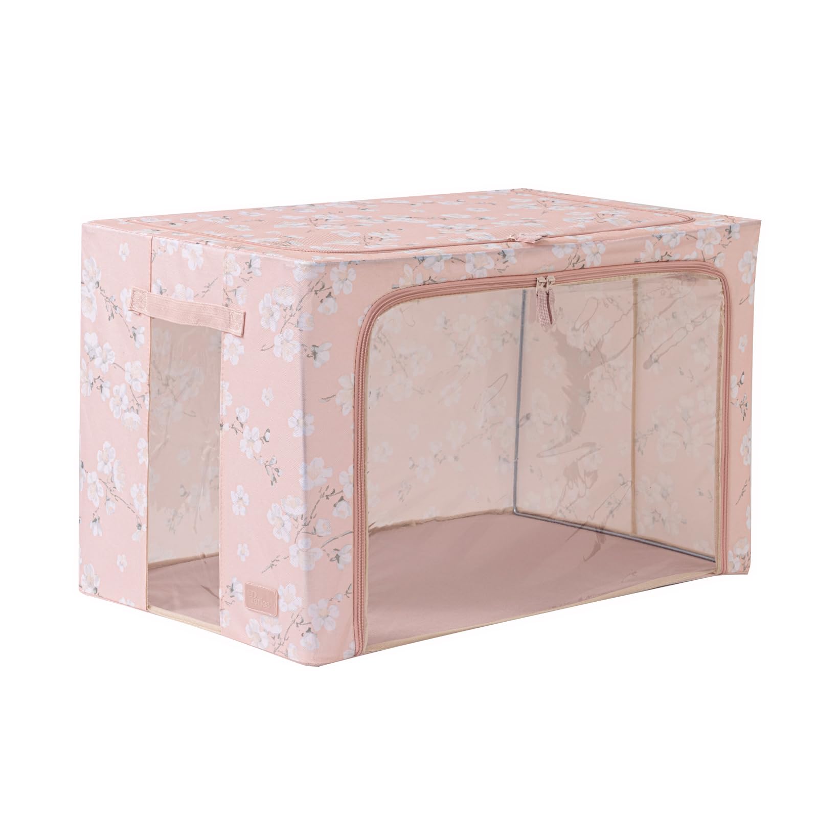 Periea ‘Beau’ Folding Collapsible Stackable Fabric Home Storage Boxes with Steel Frames (Blush Blossom, Jumbo)