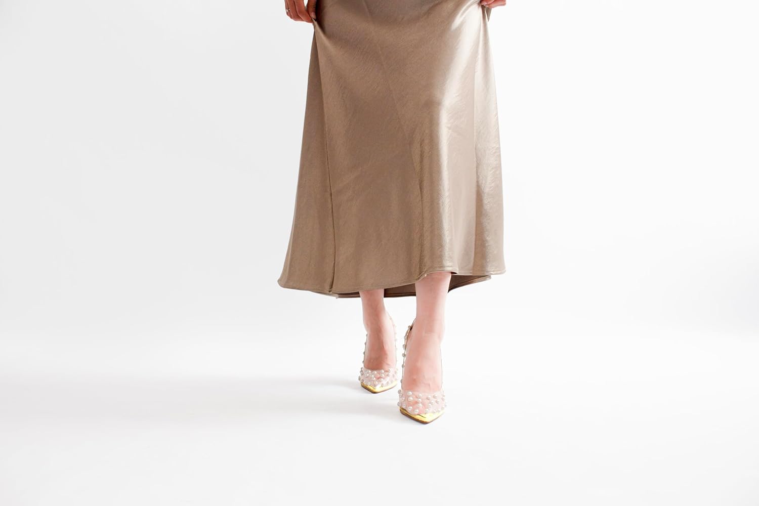 iadore Women's Pumps,11cm Pointed Toe Women High Heel Shoes Fashion Pearl Studded PVC Clear Heels Party Dress Pump Shoes - Image 6