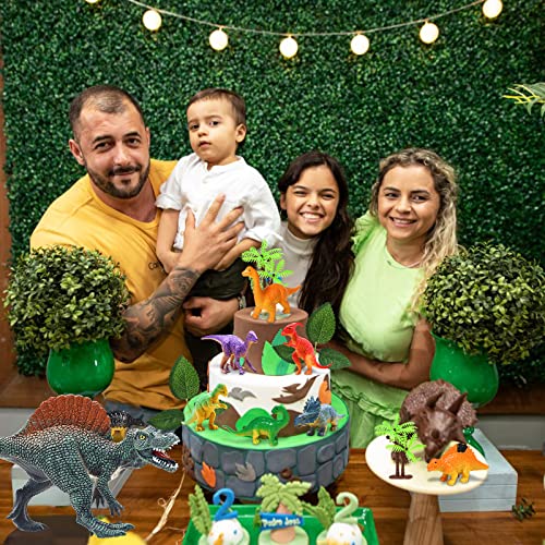 Newmemo Dinosaur Cake Topper 26Pcs Dino Cake Cupcake Toppers With Dinosaur Eggs Leaves Trees Cake Decorations Mini Dinosaur Figure Toy For Dinosaur Roar Birthday Baby Shower Jungle Safari Wild Party-B #TOP7