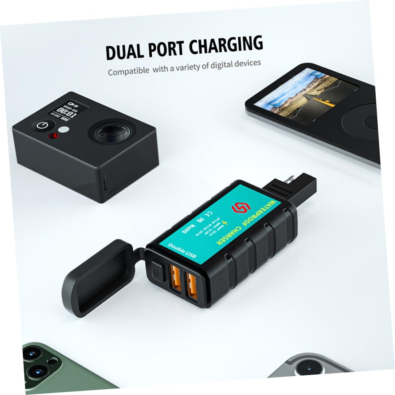 Motorcycle Charger SAE to USB Adapter 1.4m Cable Dual USB Ports for Your Devices