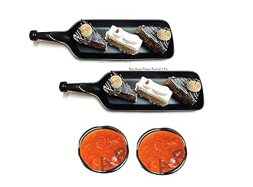The Home Market Serving Platter Imported Melamine Serving Platter, Serving Dessert and Snacks Platter/Tray (Matt Black, 14 Inch, 2 Pcs Platter + 2 Pcs Chutney Bowl)