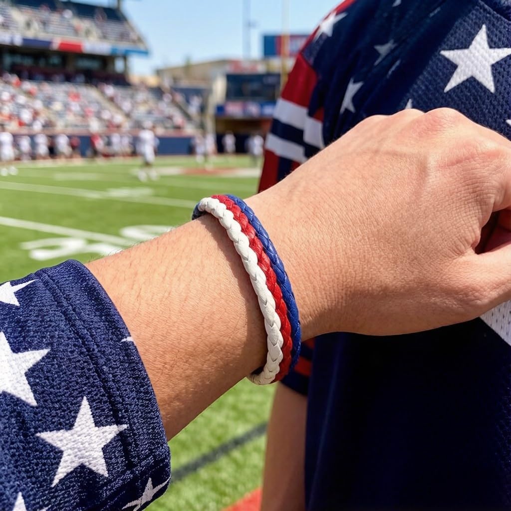 Flag Coloring Woven Leather Bracelet,PU Wrap Bangle with Alloy Clasp,National Cuff Rope Patriotic Wristband Jewelry for Adults Mens Women