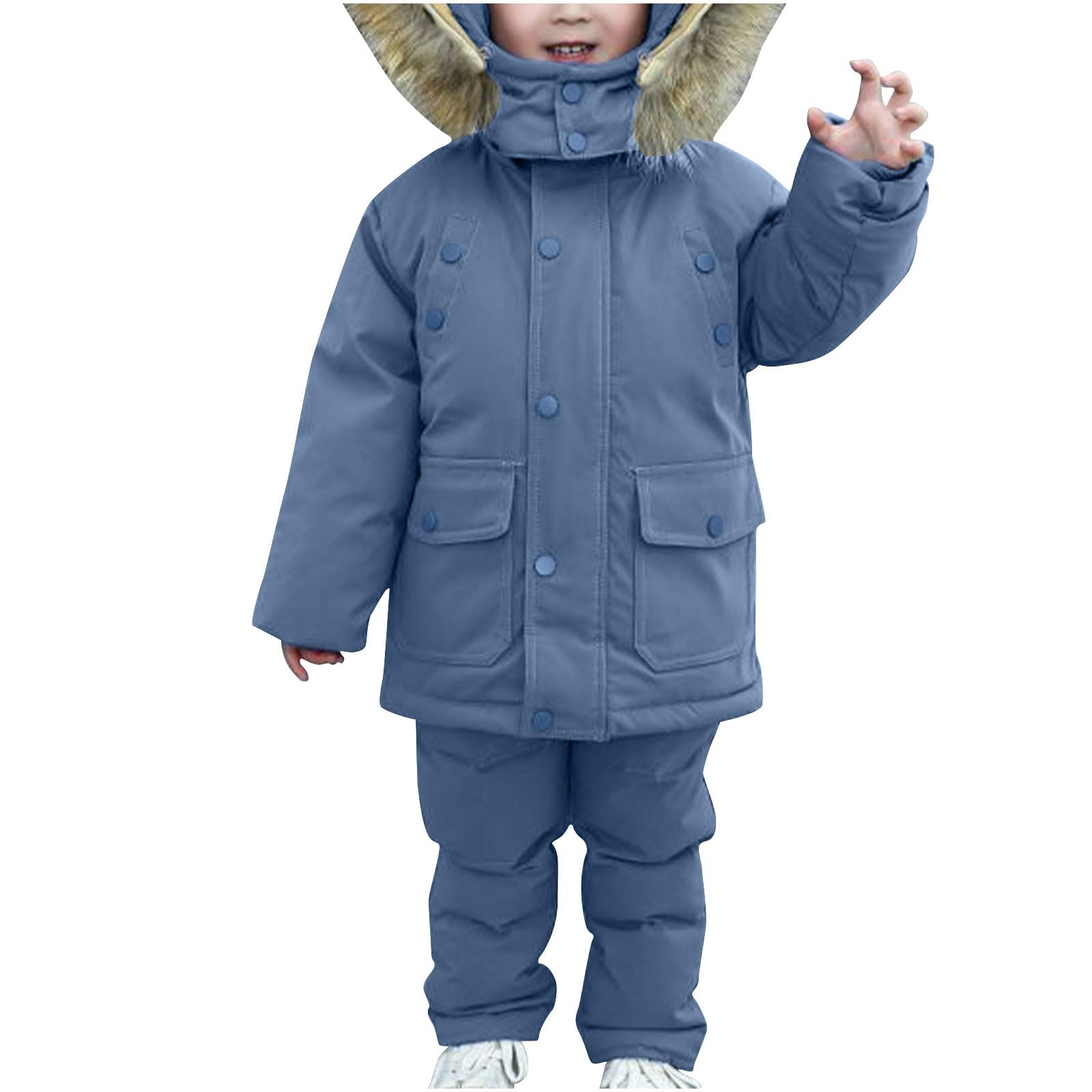 Combinaison de Ski Enfants Garçons Fille - Doudoune à Capuche + Pantalon de Ski, Enfant 2 Pièces Ensemble de Combinaison de Neige Hiver Manteau de Duvet Pantalon de neig 24 Mois- 6 Ans