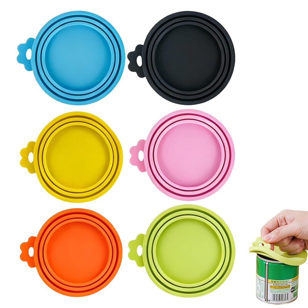 6 Pcs Silicone Can Covers for Pet Food, Universal Dog & Cat Tin Lids, Premium Food-Grade Reusable Sealing Covers, BPA-Free Airtight Lids for Tins, Jars & Cups, Fits 3 Standard Sizes (Multi-Colour)