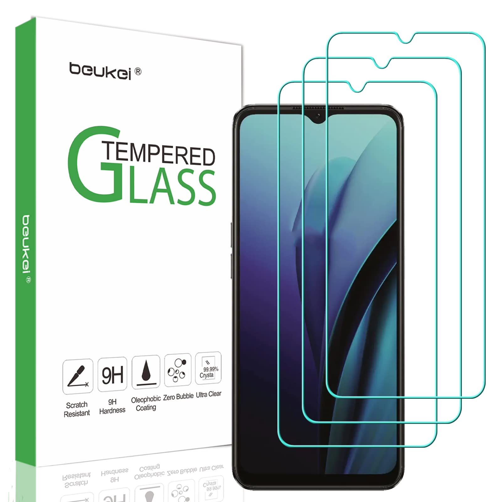 Beukei(3 Pack) Compatible for OnePlus Nord N20 SE Screen Protector Tempered Glass,Touch Sensitive,Case Friendly, 9H Hardness