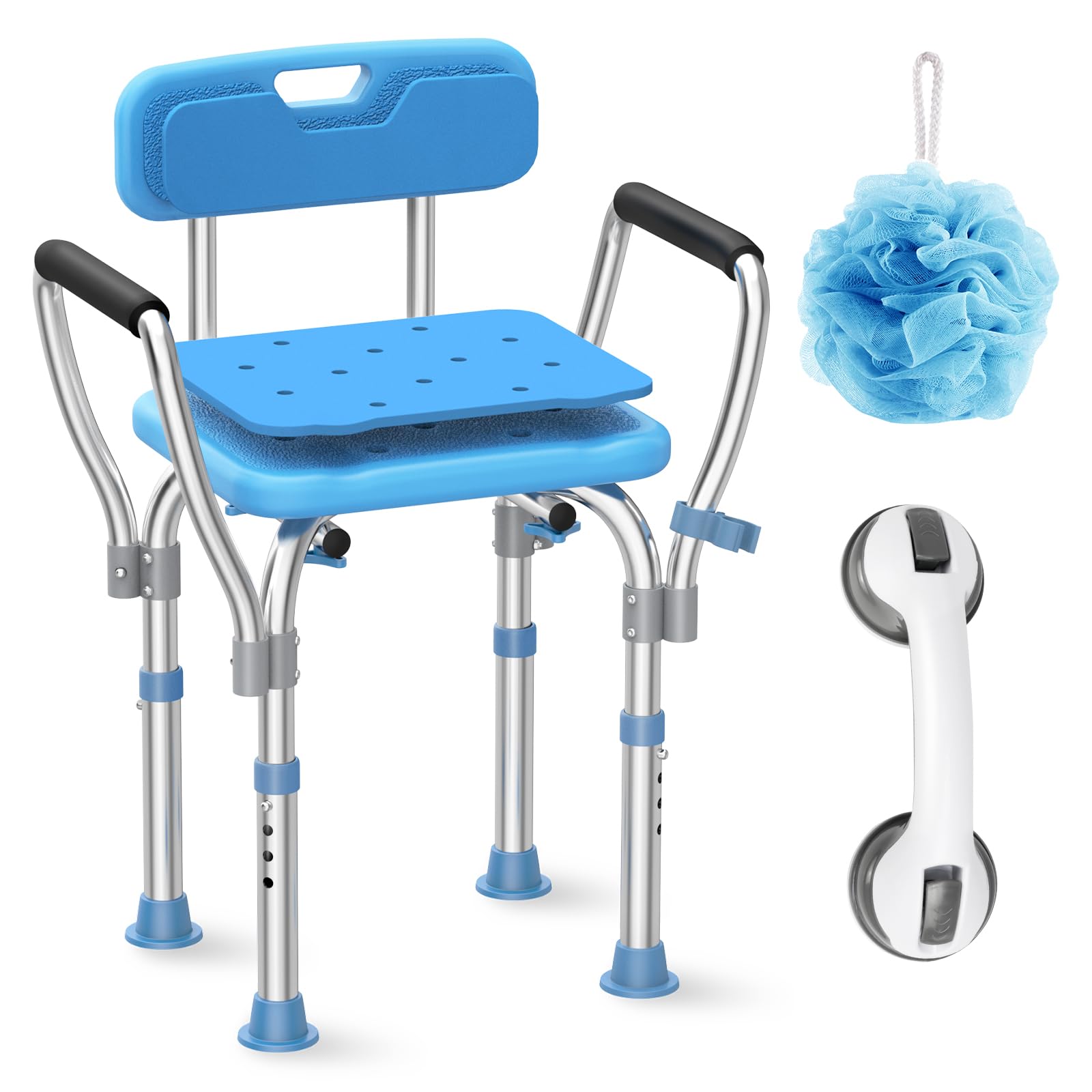 Heavy Duty Shower Chair with Armrests & Back, Upgraded 450lbs Stainless Steel Shower Seat for Inside Shower, Anti Slip Adjustable Bathtub Stool, Widened & Padded Bathroom Chair for Elderly & Disabled