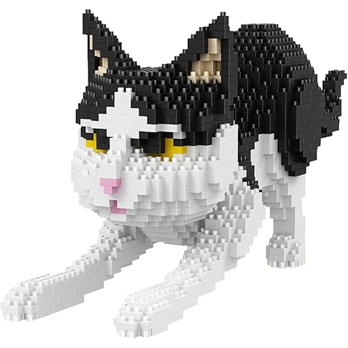 Larcele Mini Building Blocks Animal Set, DIY Micro 3D Building Toy Bricks,1390 Pieces KLJM-05(Black and White Cat)