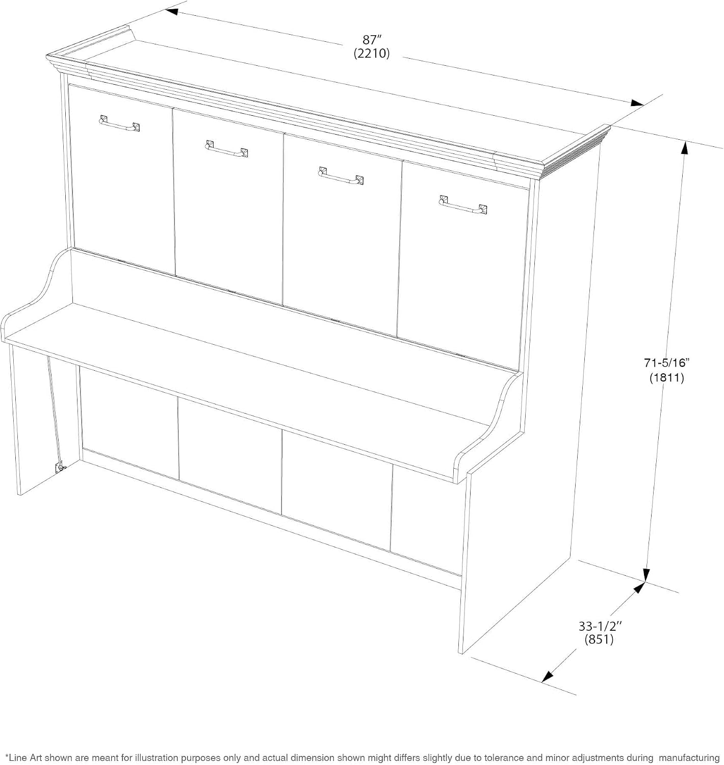 Xtraroom Adonis Queen Murphy Bed with Desk - Horizontal Murphy Bed | Engineered and Solid Wood Construction - No Melamine Used | Smooth Painted Finish | Queen Size Murphy Desk Bed Combo
