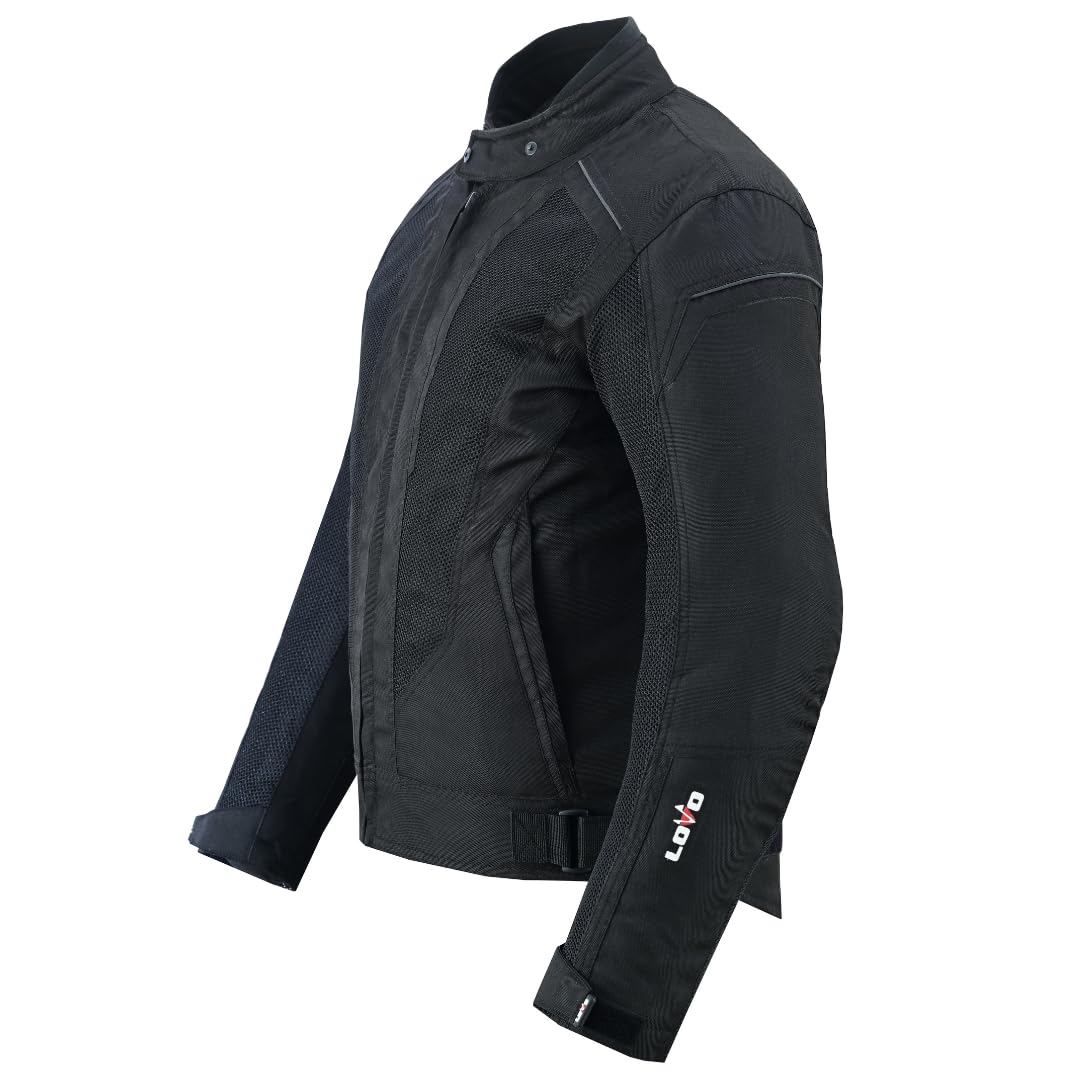 LOVO Giacca estiva da moto, design traforato, colore nero (Unisex)
