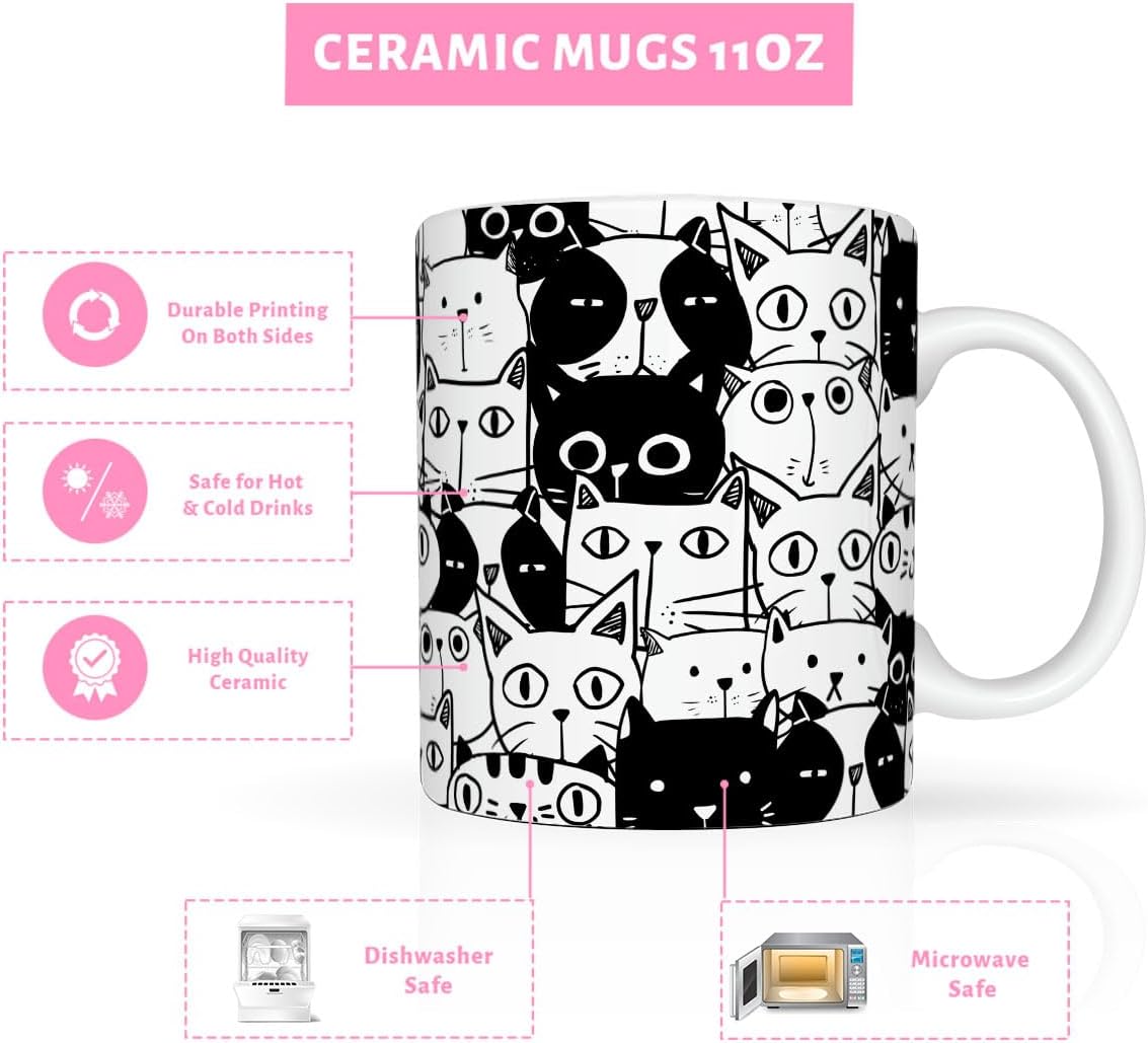 Cats Lover Gifts, Funny Black Cats Mug, Everything Is Fine Cat Mug, Birthday Christmas Gift for Kitty Mom, Crazy Cat Halloween Gifts, 11 Oz Coffee Cup - Image 2