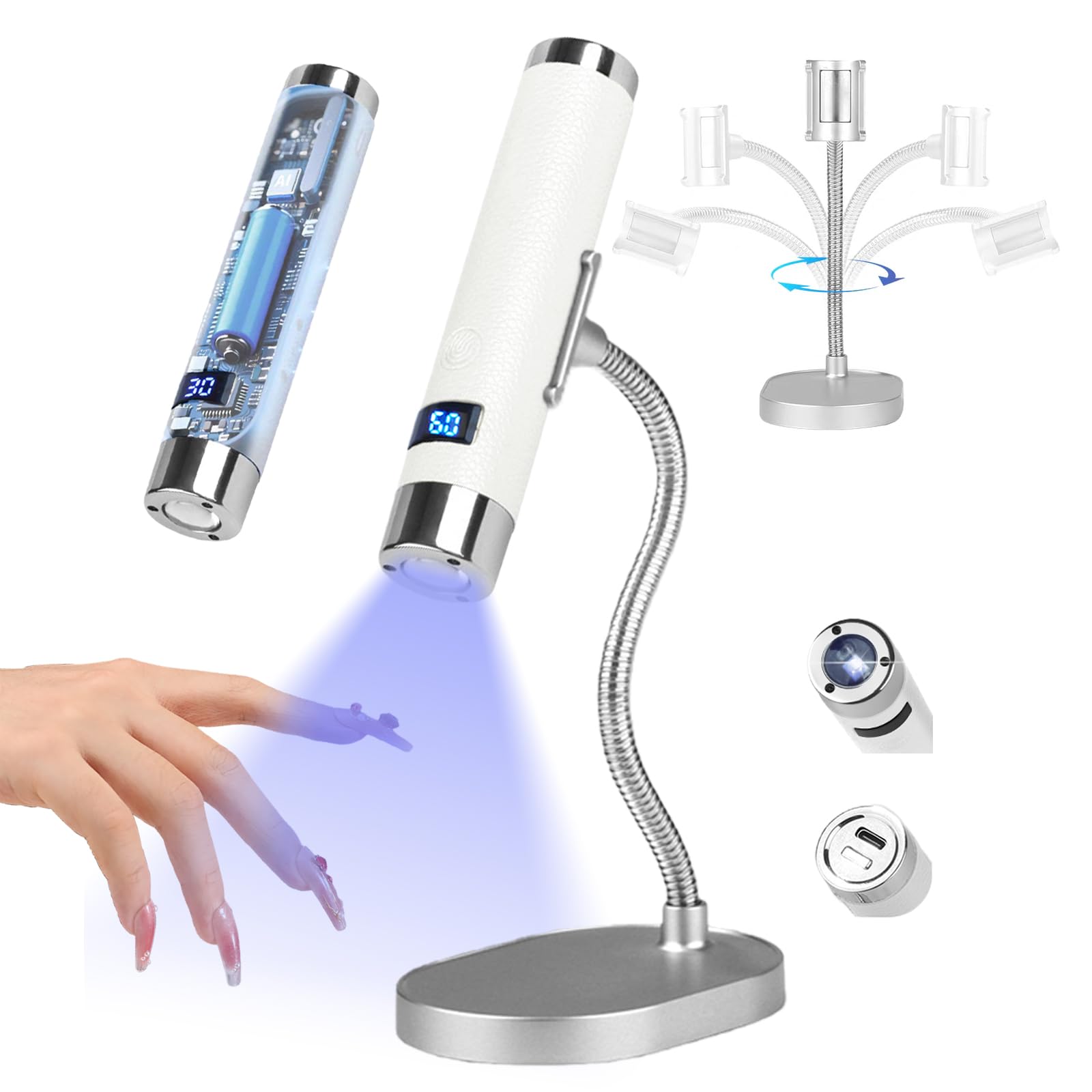 Aokitec Lámpara UV para uñas de gel, sensor AI, lámpara UV, activación sin contacto, 800 mAh, lámpara de uñas para pegamento de uñas, uñas de gel 3D, lámpara UV LED para uñas, lámpara UV LED para uñas