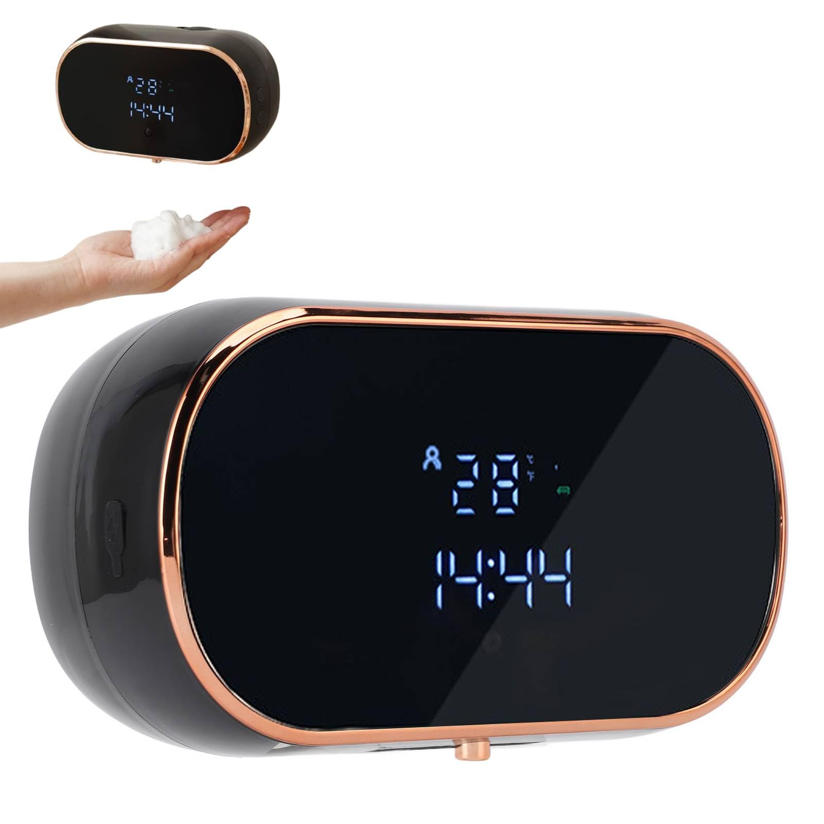 Dispensador de jabón automático, 350 ml Abs Montado en la Pared USB Recargable Dispensador de jabón de Mano Inteligente sin Contacto con Reloj y Adhesivo para baño (Black)