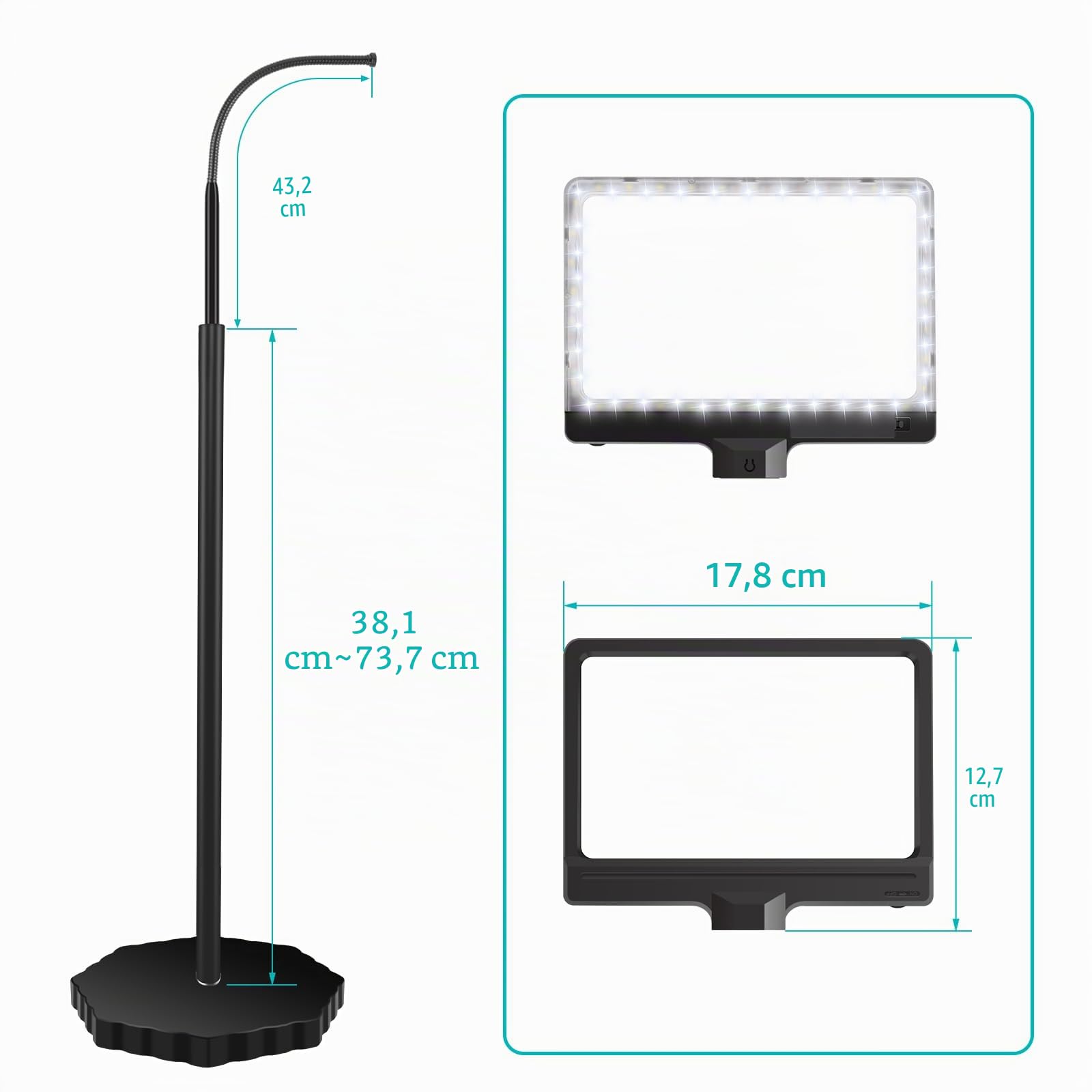 Lupe mit Licht und Ständer, Lampe LED 5-Farbmodi, stufenlose dimmbare, einstellbare Schwenkarm beleuchtete Lupe für Handwerk, ästhetisch, Ground Round