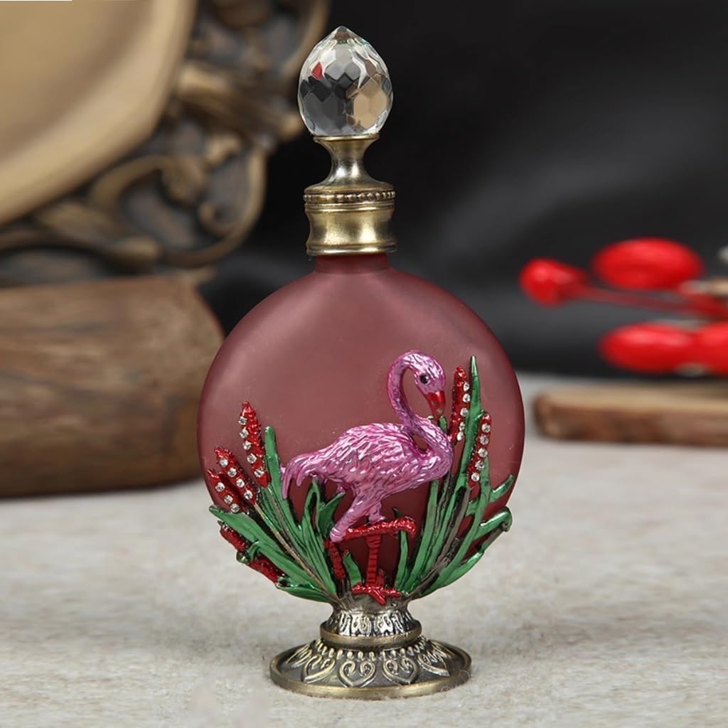 Butelka na perfumy w stylu vintage, z okrągłą kryształową pokrywką. Pusty pojemnik na zapachy. Dekoracyjny mały