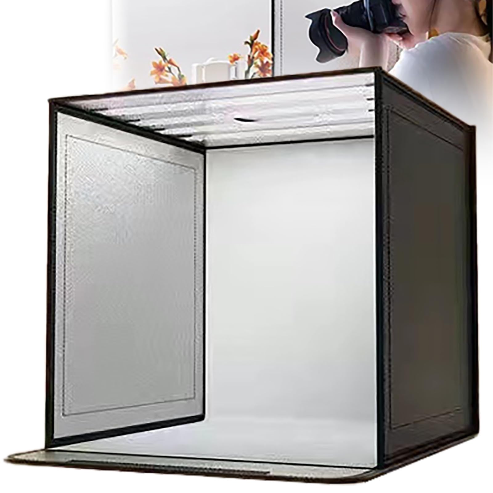 Profesjonalne Studio Fotograficzne 80 Cm, Mała Podświetlana Kaseta Do Zdjęć, Składana + 3 Temperatury Barwowe + Nieskończone Przyciemnianie + 3 Otwory Boczne + 5 Płytek Z Kolorem Tła,Black