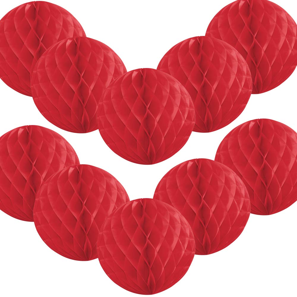 Time to Sparkle 10 Pack Tissue Paper Honeycomb Balls Table Centrepiece Lantern Garland Wedding Decoration Ball-red, 8"(20cm)