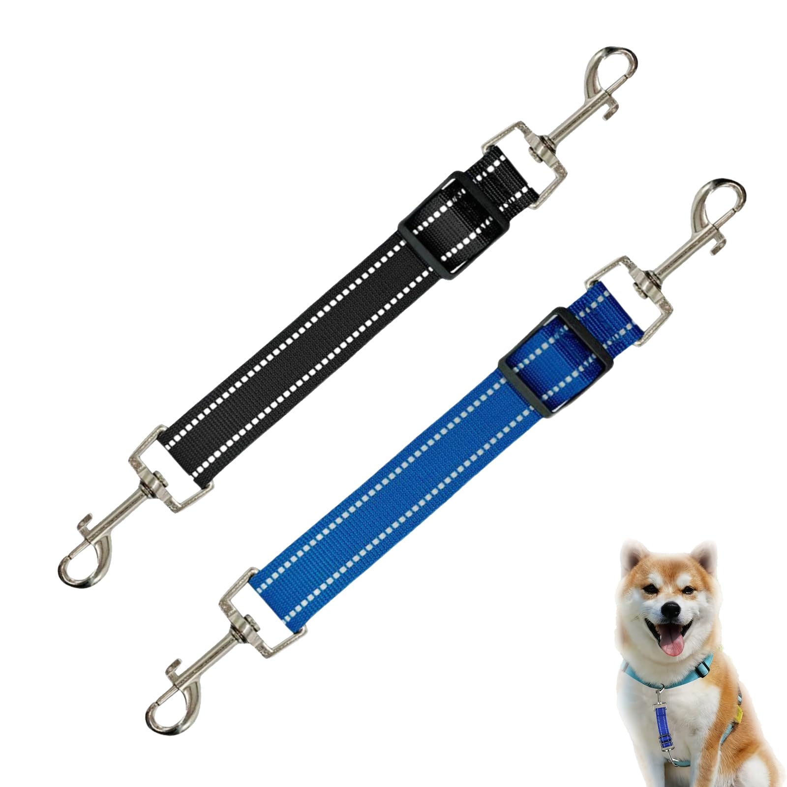 Lot de 2 Clips de Collier pour Chien en Nylon Réfléchissant - Collier de Secours Réglable de Sécurité pour Animal Domestique - Fermoir à Double Extrémité pour Chiens et Chiots (Noir, Bleu)