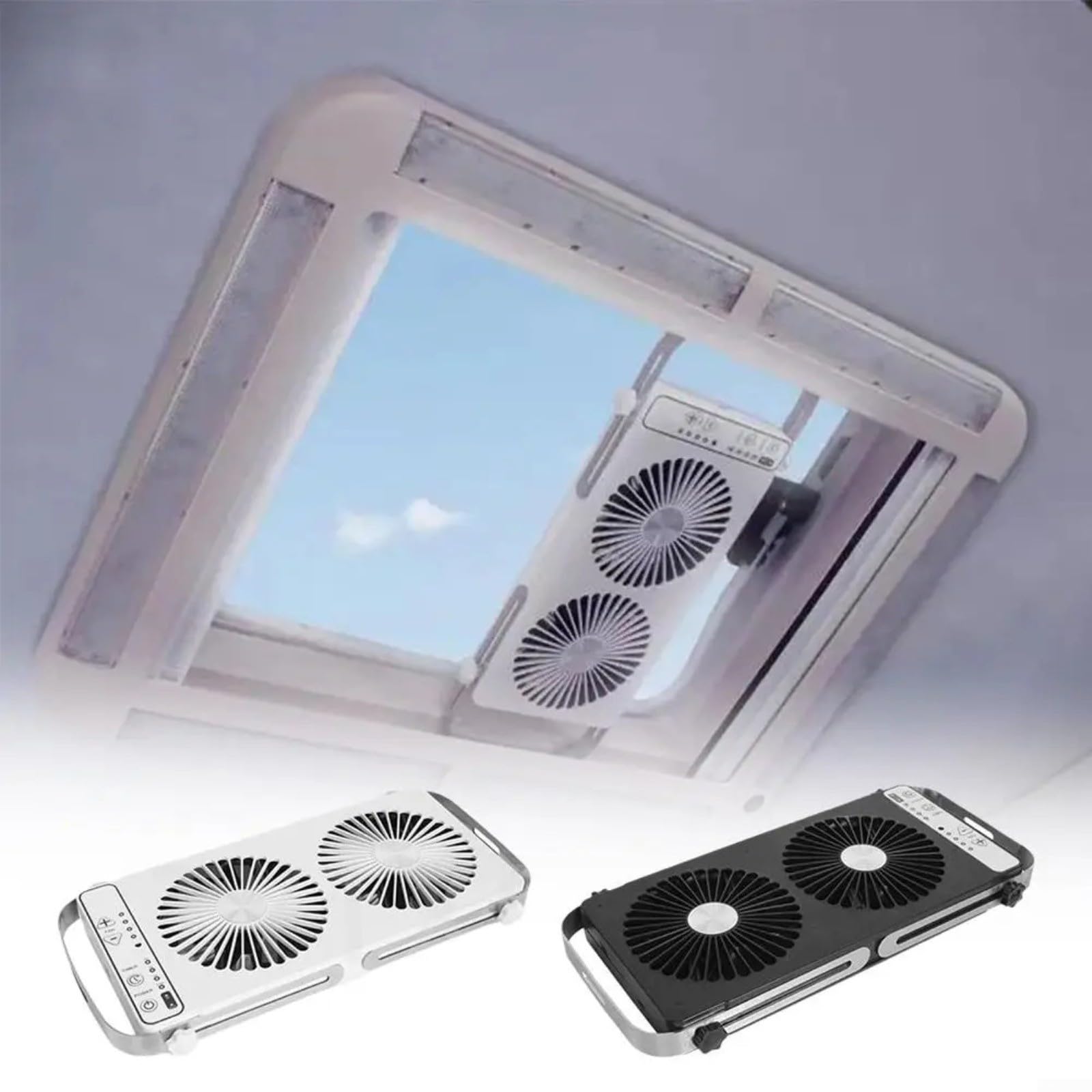Ventola portatile per finestra da tetto con controllo della velocità regolabile, design espandibile da 37 a 50 cm, per camper e camper (bianco)