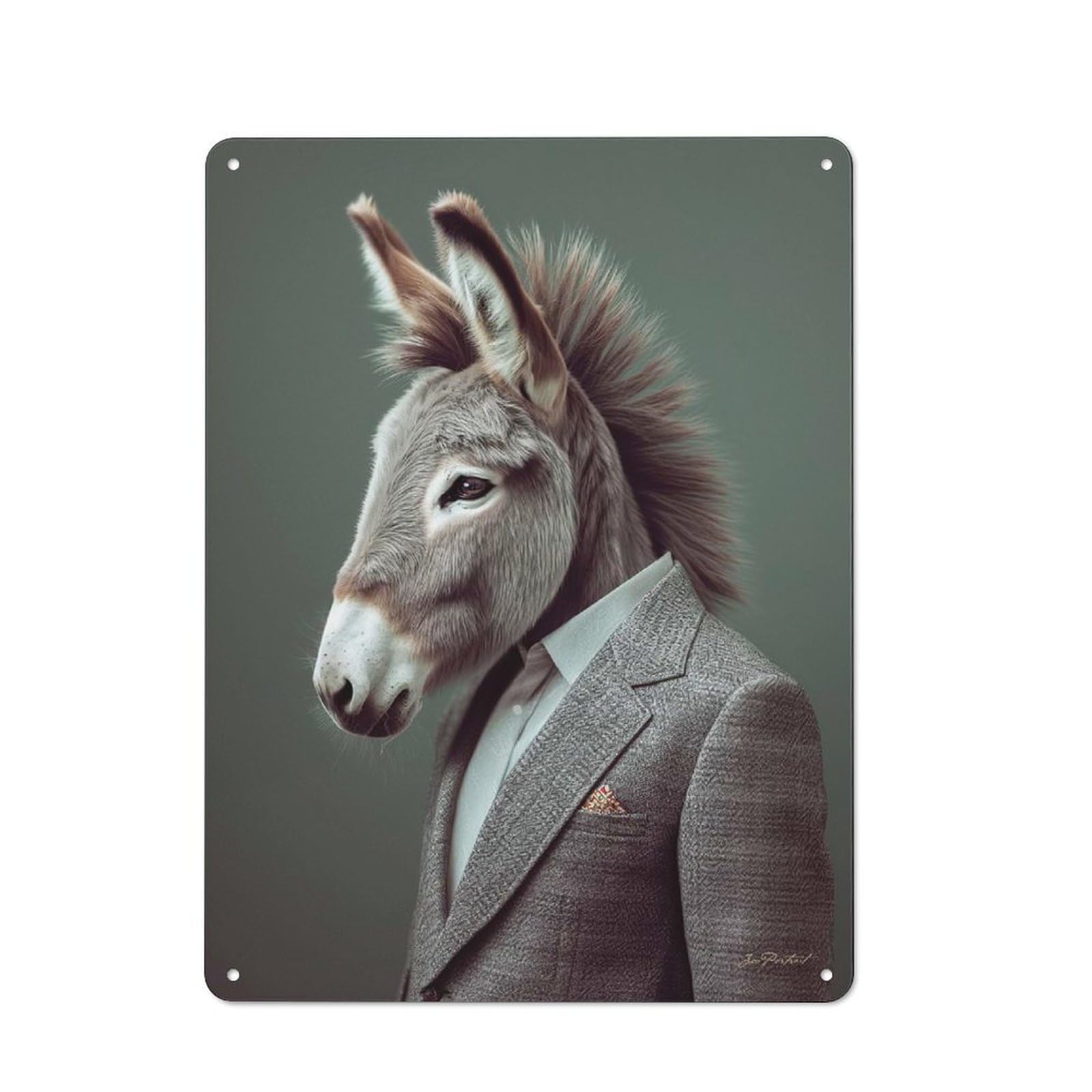 Donkey Portrait Industrial Metal Wall Decor 40x30cm, Tin Sign for Workshop, Basement, Shed Or Games Room
