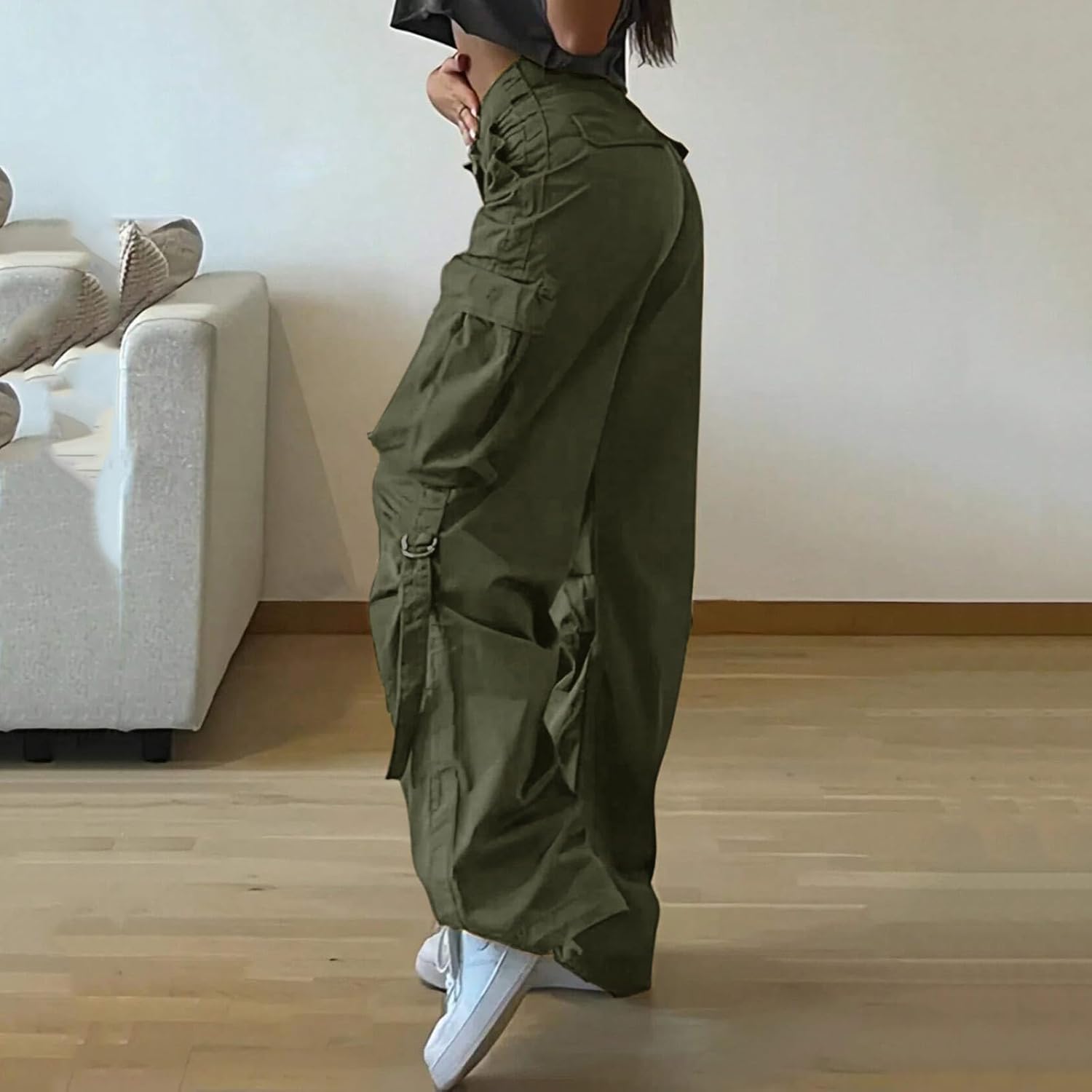 High Waist Cargo Pants Women Wide Leg Multi Pocket Y2k Cargo Joggers Loose Parachute Trousers Streetwear Concert - Image 2