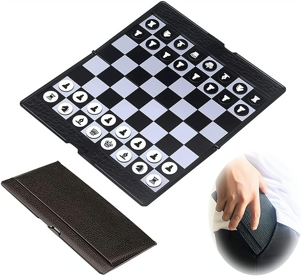 Chess Set, 7.9-Inch Mini Chess Wallet Set, Magnetic Travel Folding Chess Board Game, Black and White Pieces Board Games, Educational Toys for Kids and Adults, 1 Pcs