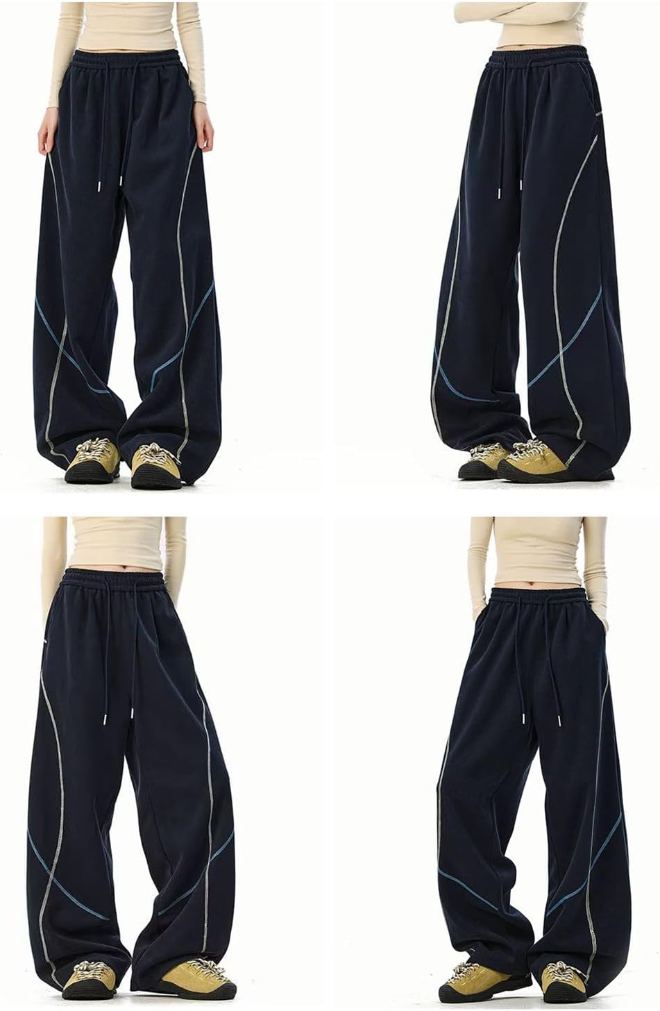 Skateboard Frog Women's Y2K Baggy Sweatpants Wide Leg Streetwear Hip Hop Dance Drawstring Contrast Line Design Joggers