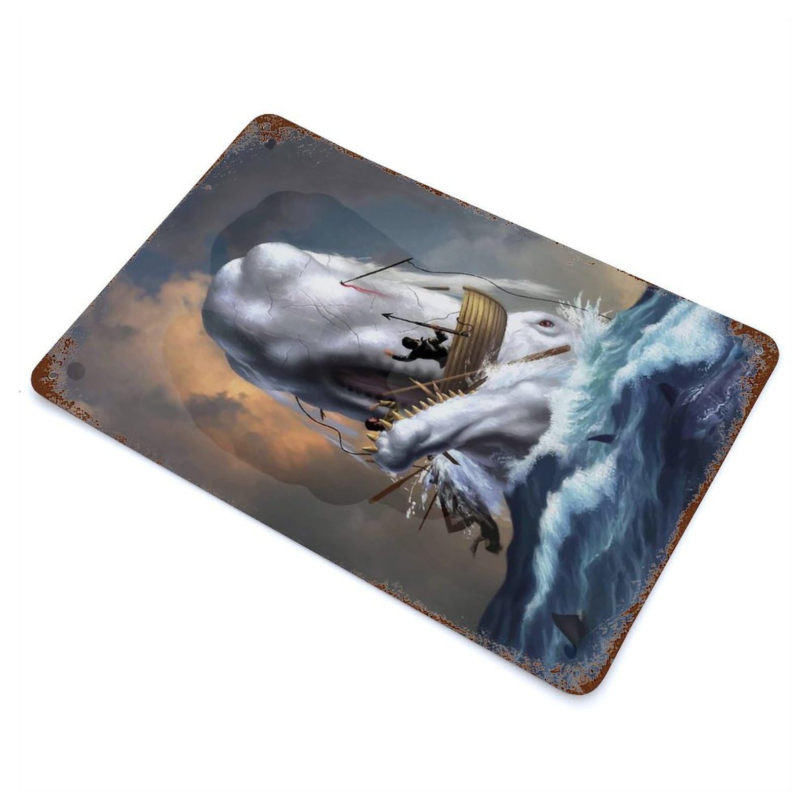 Garage Style Moby Dick Rust Effect Tin Sign 11.8"x7.9", Farmhouse Wall Decor for Bar And Workshop