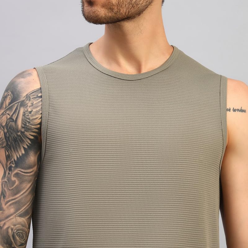 Image of ATICX Men's Slim Fit Sleeveless Sports T-Shirt - Gym Vest, Quick Dry Breathable Training Tank Top for Workout, Running, Cycling, Badminton, Basketball & Swimming Training Wear