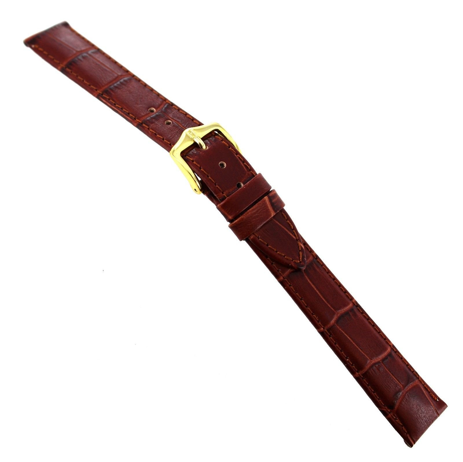 16mm Hirsch Duke Alligator Grain Genuine Leather Med.Brown Matte Watch Band Long