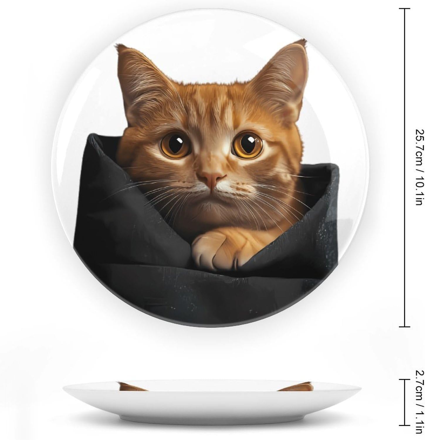 Cat Sitting in A Pocket Bone China Decorative Porcelain Plates Dinnerware Ornaments