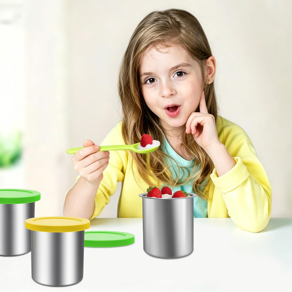 4 Pièces Pot pour Creamy Accessoires, Récipient pour NC300 NC299 NC300 NC301, Bacs À Crème Glacée avec Couvercle Et Cuillère, Passe au Lave-Vaisselle