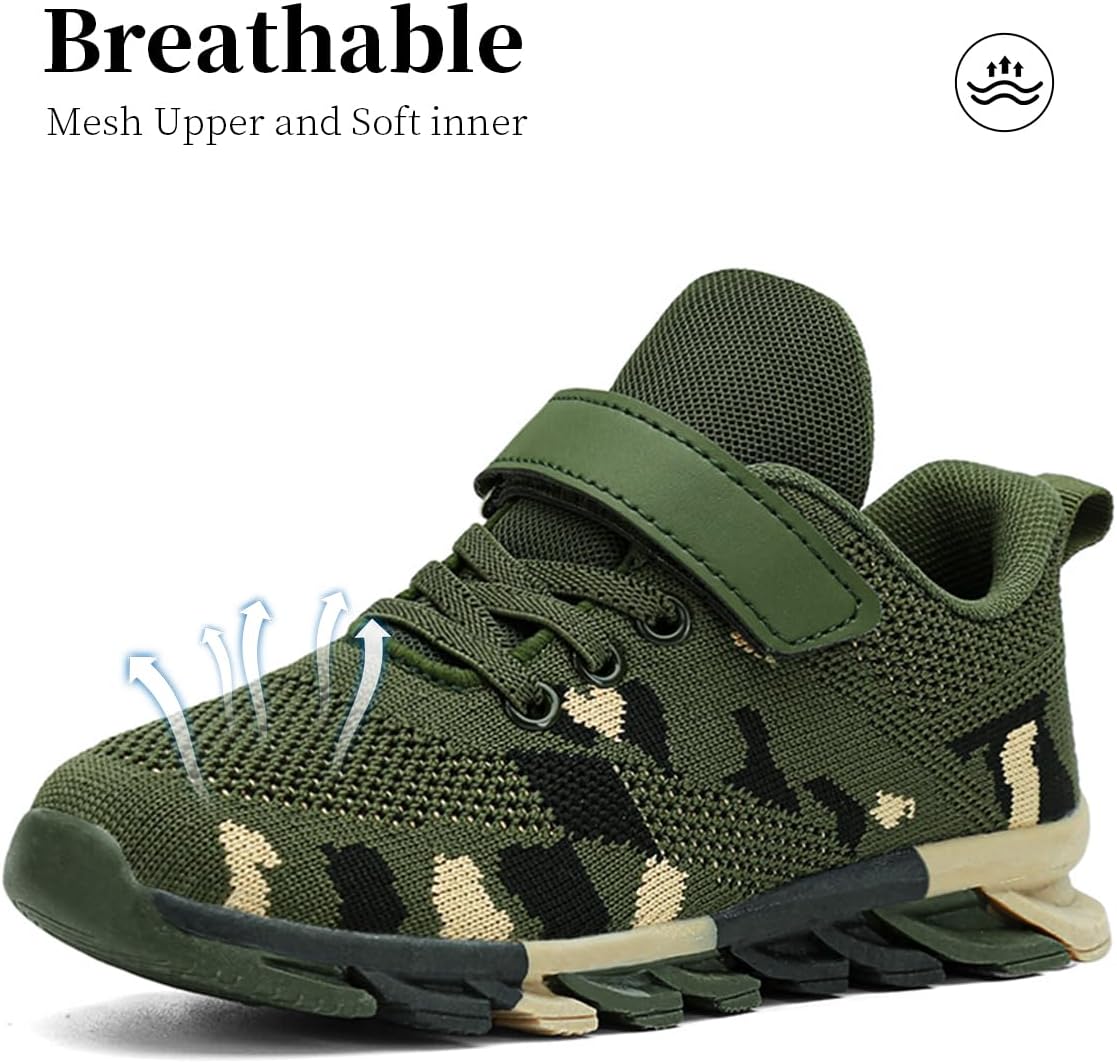Big Kids Camo Sneakers Lightweight Breathable Mesh Athletic Shoes for Boys & Girls, Non-Slip Rubber Sole for School, Playground Walking & Running