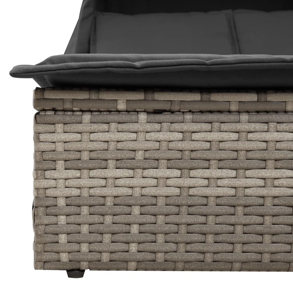 Sonnenliege, Doppelliege mit Dach Auflagen, Gartenliege Verstellbare Rückenlehne, Relaxliege Liege Gartenmöbel,Poly Rattan Sonnenliege,Grau