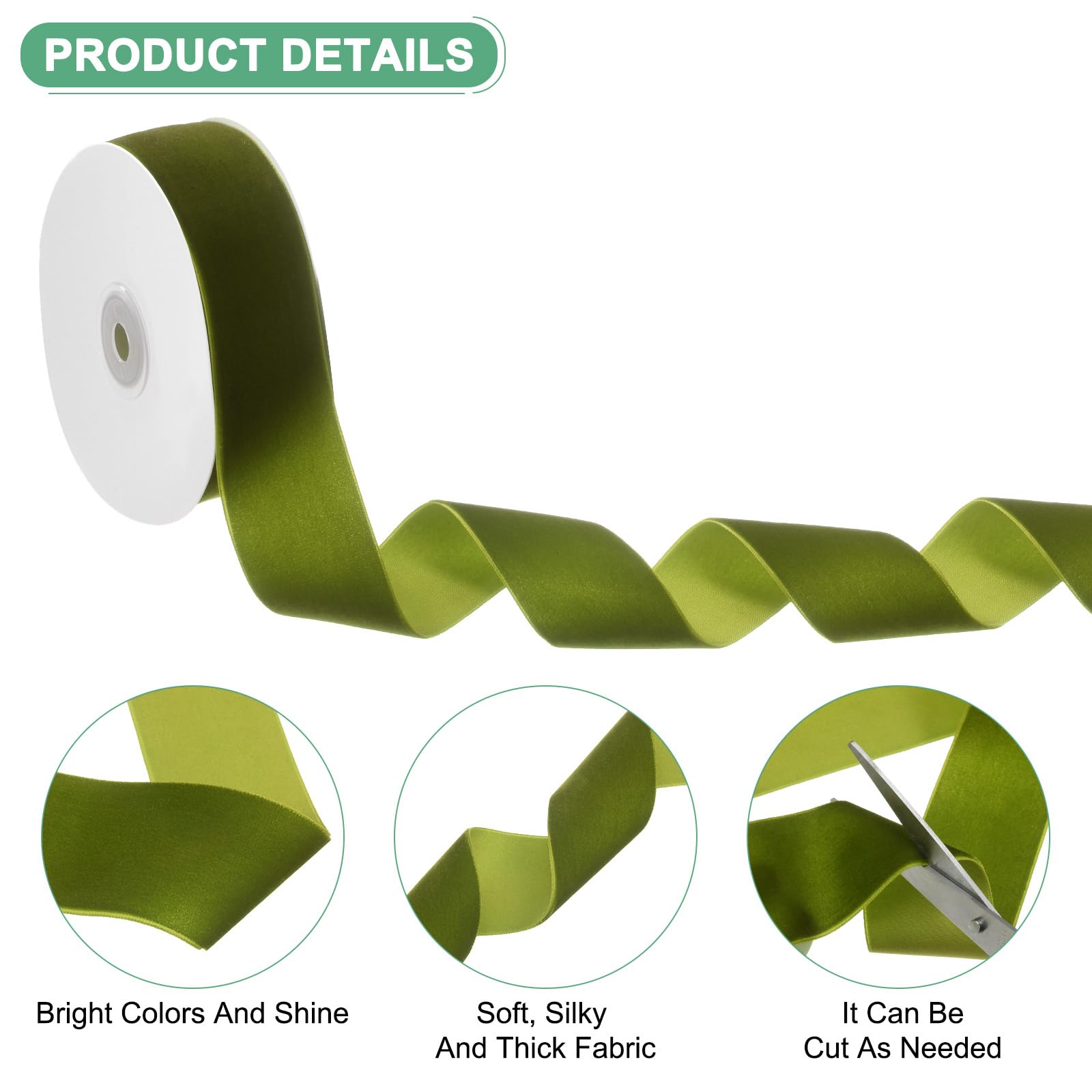 M METERXITY Olive Green Velvet Ribbon - Image 2