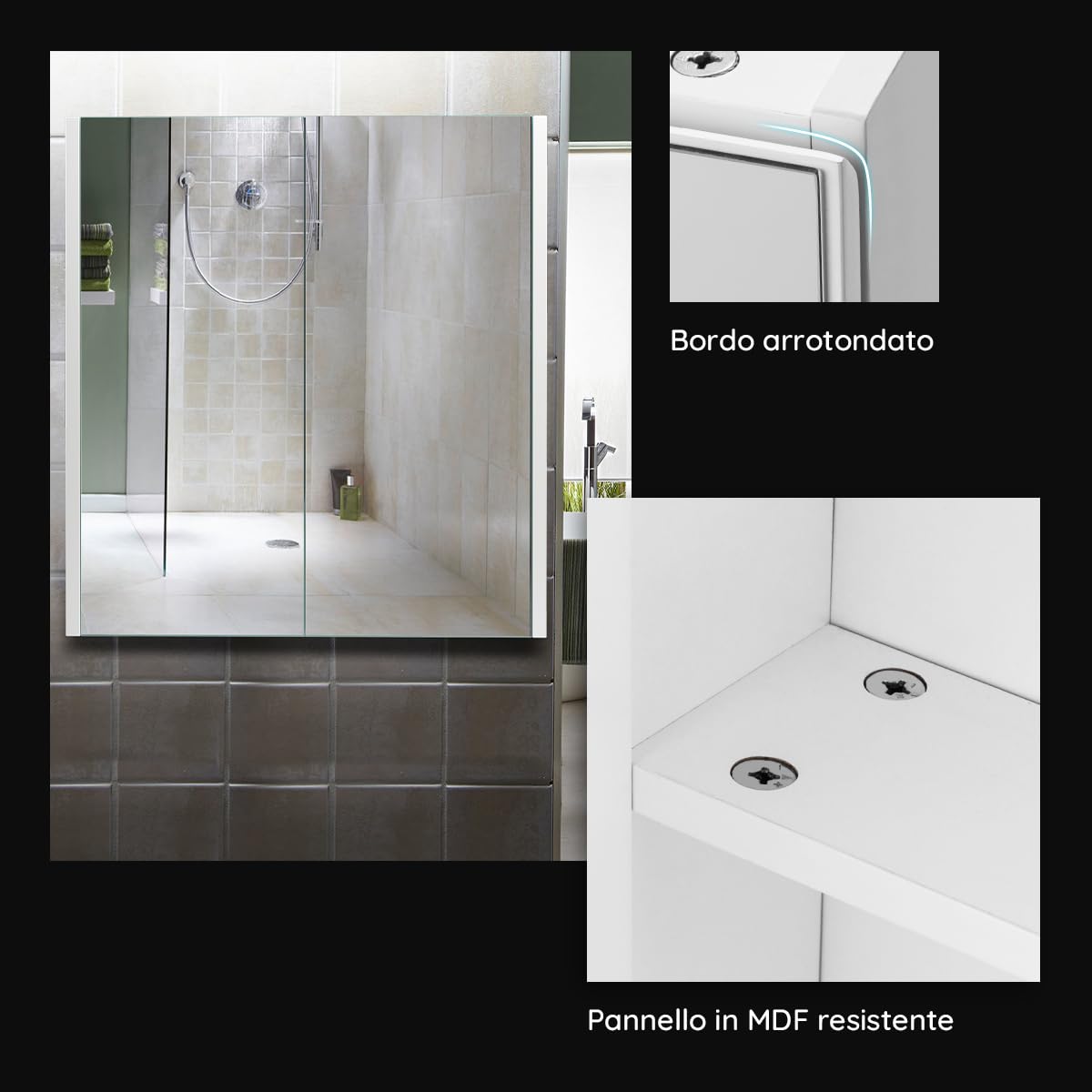 RELAX4LIFE Mobile da Bagno con Specchio, Armadietto da Parete con 2 Ante e Mensola, Mobile Specchiera Bagno, 65x62x11cm