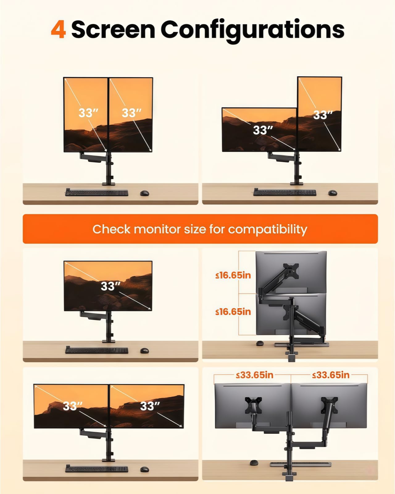 ErGear Braccio Monitor Doppio Verticale, Supporto Schermi 13-32″, fino a 9kg per Braccio, Maggiore Stabilità con Morsetto a C Integrato, Gestione dei Cavi Migliorata, VESA 75x75/100x100 mm, Nero