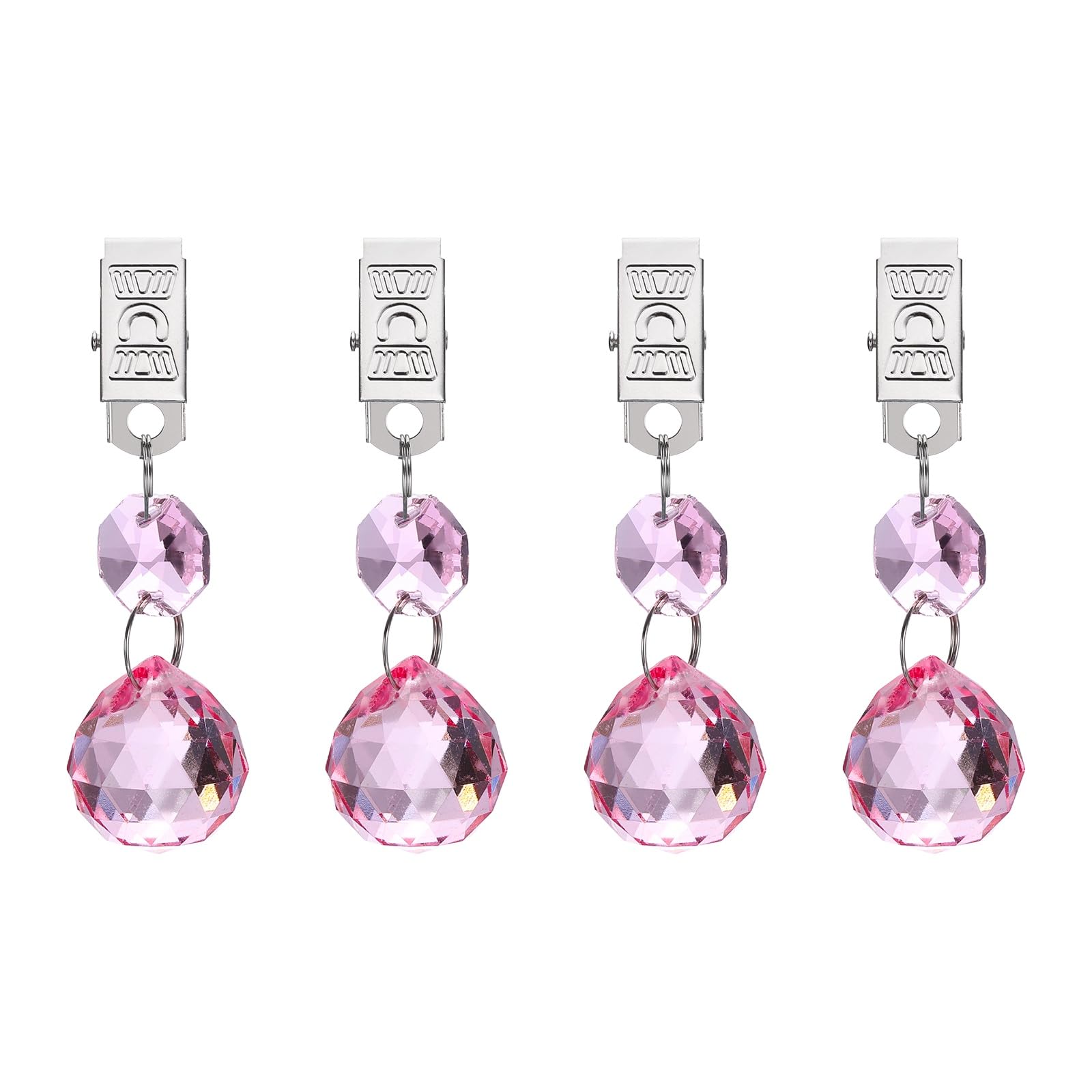 sourcing map 4Pcs Tablecloth Weights, Crystal Table Cover Weights with Metal Clips, Clear Ball Shape Pendant Curtain Weight 20mm for Outdoor Picnic Garden Table Decoration(Pink)