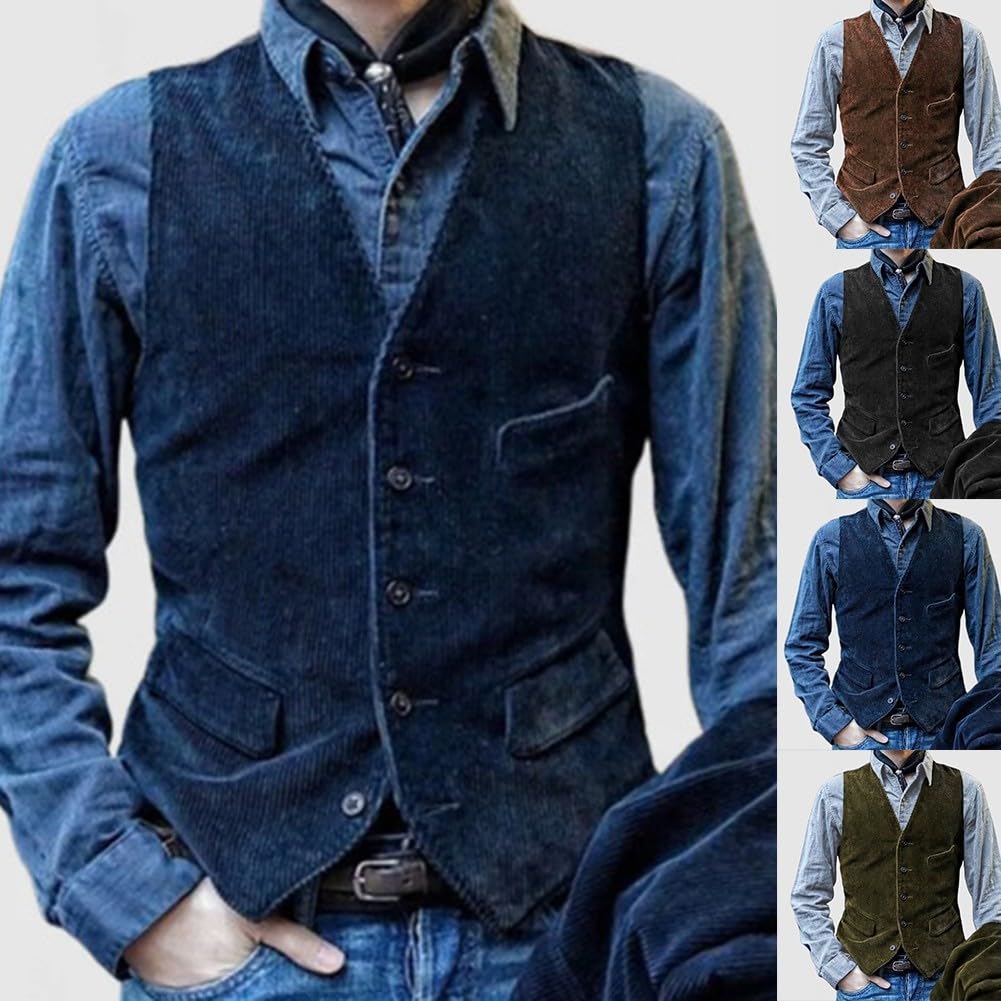 Gilet da uomo in velluto a coste senza maniche, con bottoni, stile vintage britannico, slim fit, giacca casual per primavera e inverno