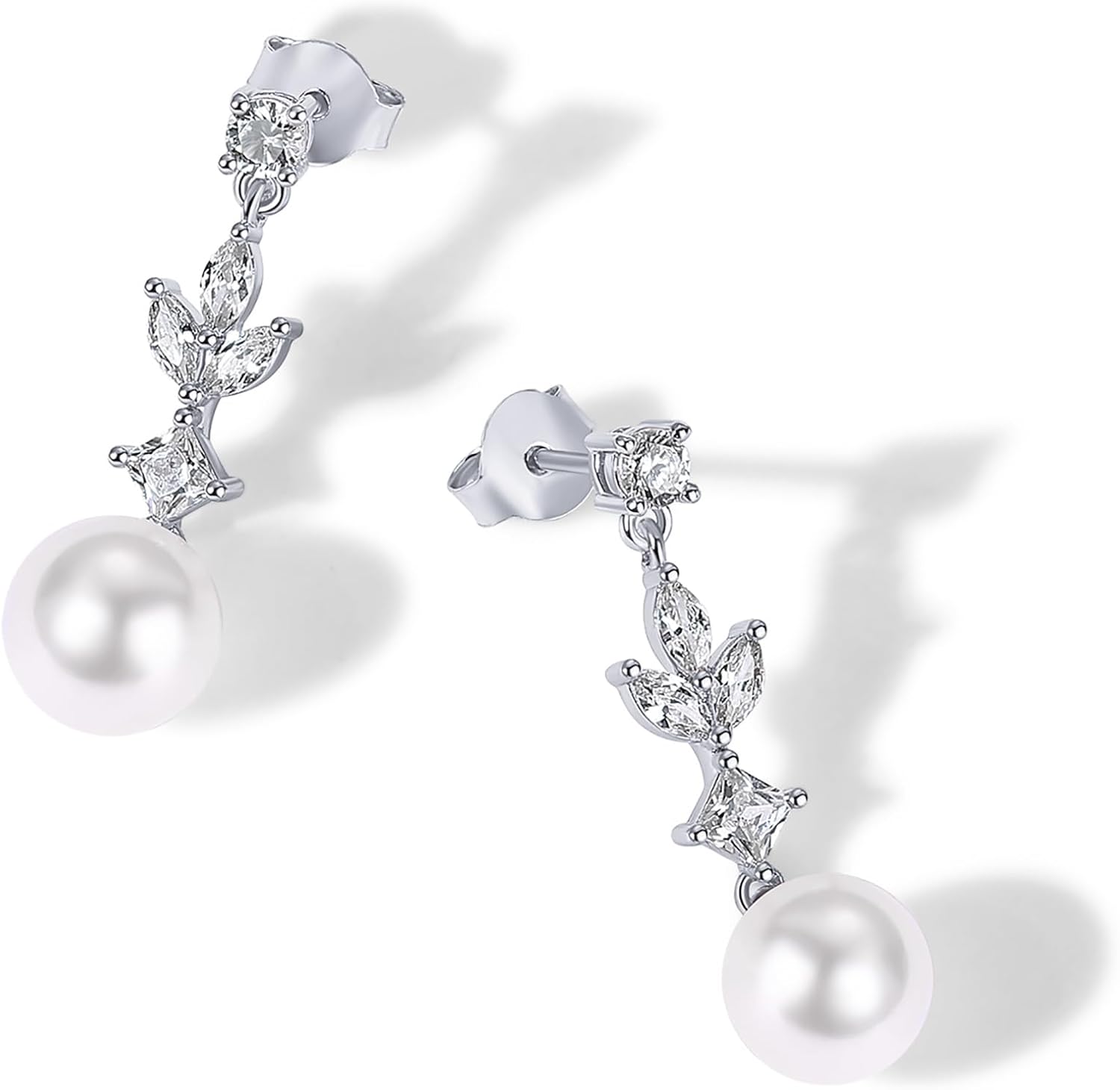 PAVOI 14K Gold Plated Cubic Zirconia Dangle Earrings for Women - Crystal Long Linear Bridal Drop Earrings - Cluster CZ Pearl Simulated Diamond Drop Dangle Wedding Jewelry for Brides & Bridesmaid - Image 3