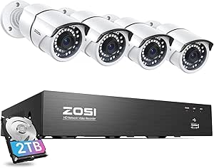 ZOSI 8CH 4K PoE Home Security Camera System, 8 Ports 16CH 8MP NVR with 2TB HDD, 4pcs 5MP Outdoor PoE IP Cameras, 120ft Night Vision, Motion Detection, Remote Access, for 24/7 Recording asin的图片